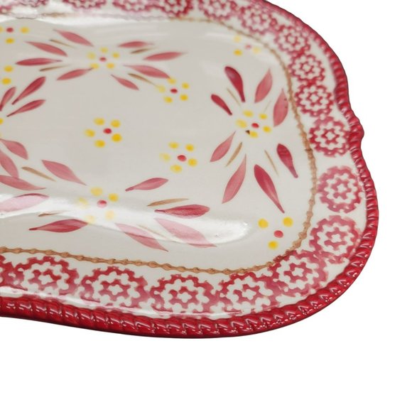 Temp-tations Old World Red Rectangular Floral Platters Appetizers Tea PD41 - Picture 3 of 7
